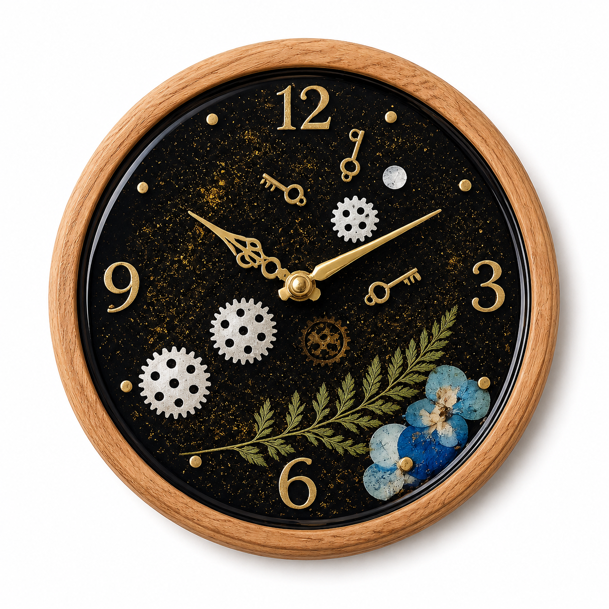 Midnight Botanica Resin Clock
